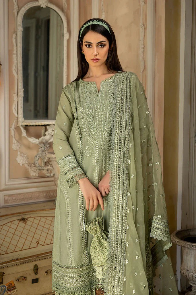 QN223 SOBIA NAZIR EMBROIDERED 3PC  Summer LAWN DRESS WITH Embroidered Organza Dopata - Qirat Noman