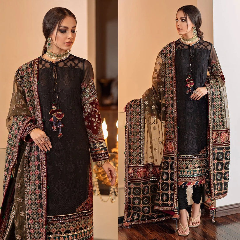 QN133-3 Piece Summer Unstitched Heavy Embroidered Lawn Suit With Heavy Embroidered Organza Dupatta - Qirat Noman