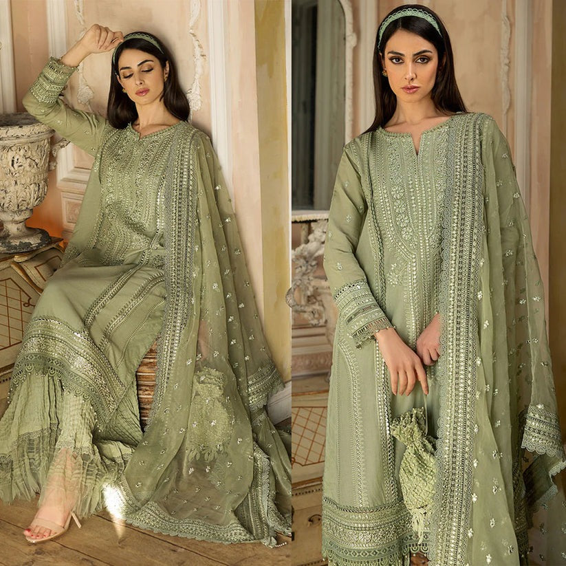 QN223 SOBIA NAZIR EMBROIDERED 3PC  Summer LAWN DRESS WITH Embroidered Organza Dopata - Qirat Noman