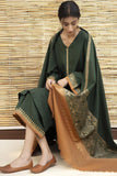 QN411-3PC Unstitched Dhanak Embroidered Suit with PRINTED Shawll