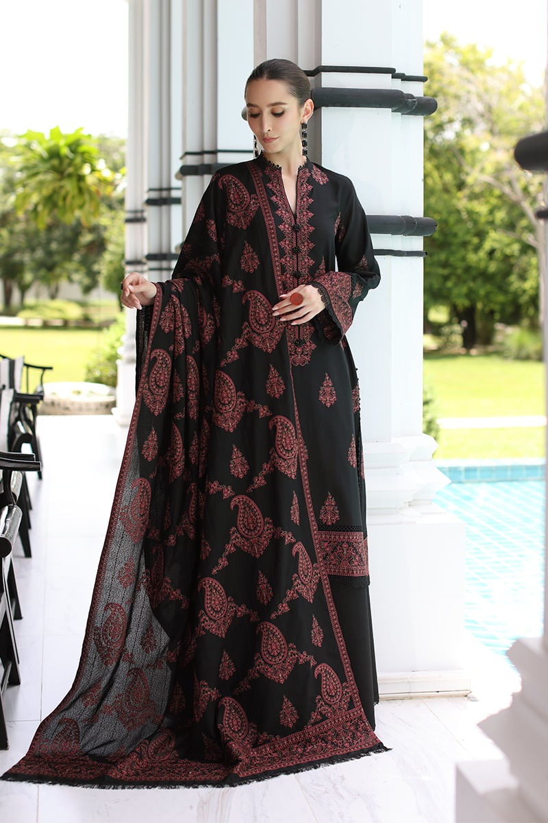 QN823 WINTER 3PC Dhannak Embroidered suit with Printed Shawll