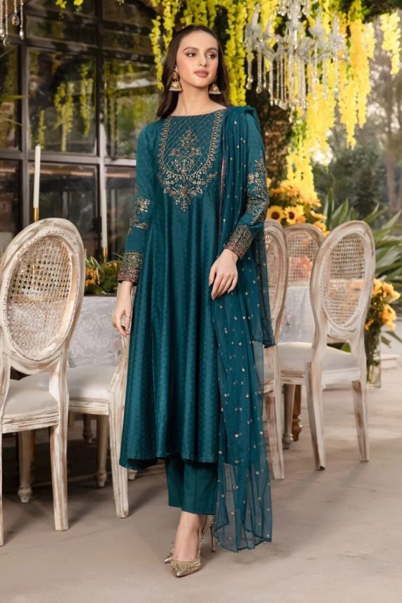 QN780- SUMMER, unstiched 3 piece Raw silk frock style embroidered suit With Embroidered Organza Dupptta - Qirat Noman