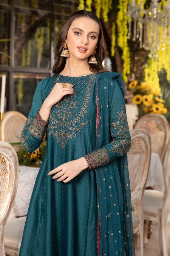 QN780- SUMMER, unstiched 3 piece Raw silk frock style embroidered suit With Embroidered Organza Dupptta - Qirat Noman