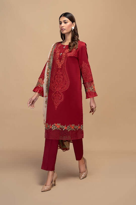 QN795-SUMMER 3PC Lawn Embroidered Shirt With Printed Monar Dupatta - Qirat Noman