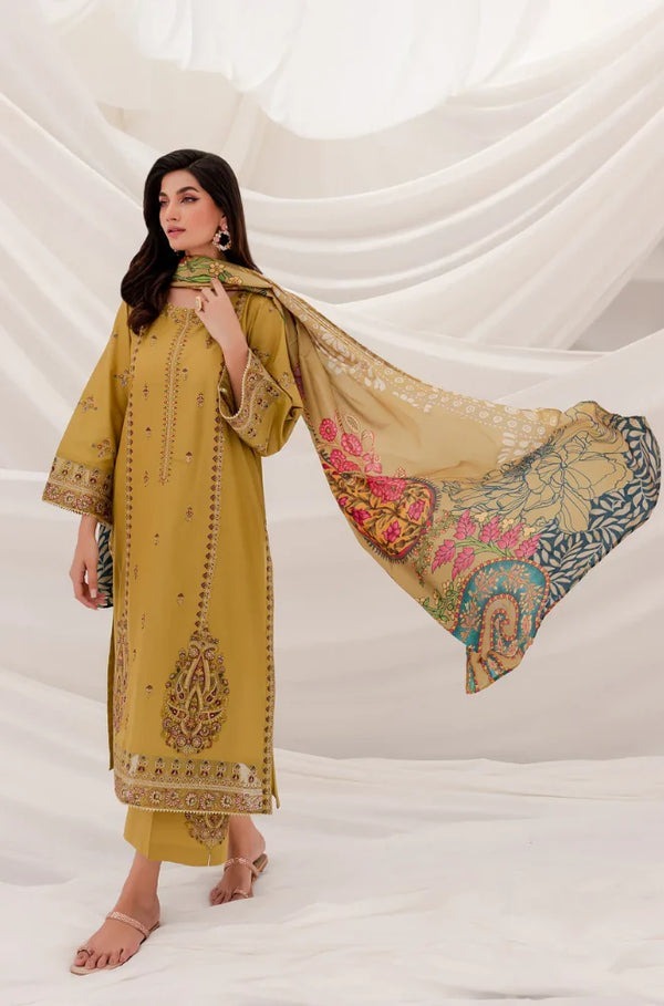 QN826 WINTER 3PC Dhannak Embroidered suit with Printed Shawll - Qirat Noman