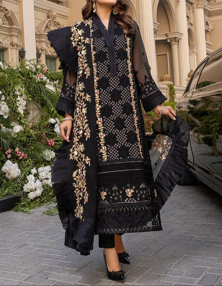 QN134 - 3 Piece Summer Unstitched Heavy Embroidered Lawn Suit With Heavy Embroidered Organza Dupatta