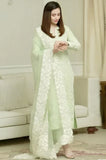 QN001 -Pista- 3PC Lawn Heavy Embroidered Shirt With Organza Embroidered Dupatta