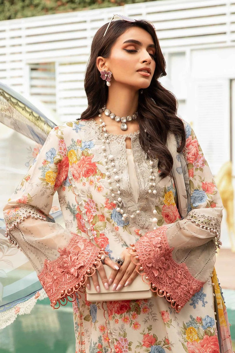 QN789-3 Piece Unstitched Digital Printed Airjet Summer  Lawn Suit - Qirat Noman