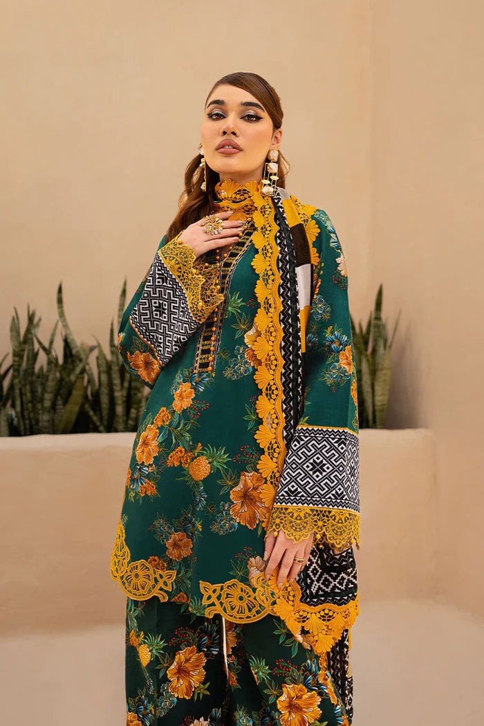 QN722-SUMMER 3 Piece Unstitched Digital Printed Lawn Suit - Digital Printed Daimond Dupatta - Qirat Noman