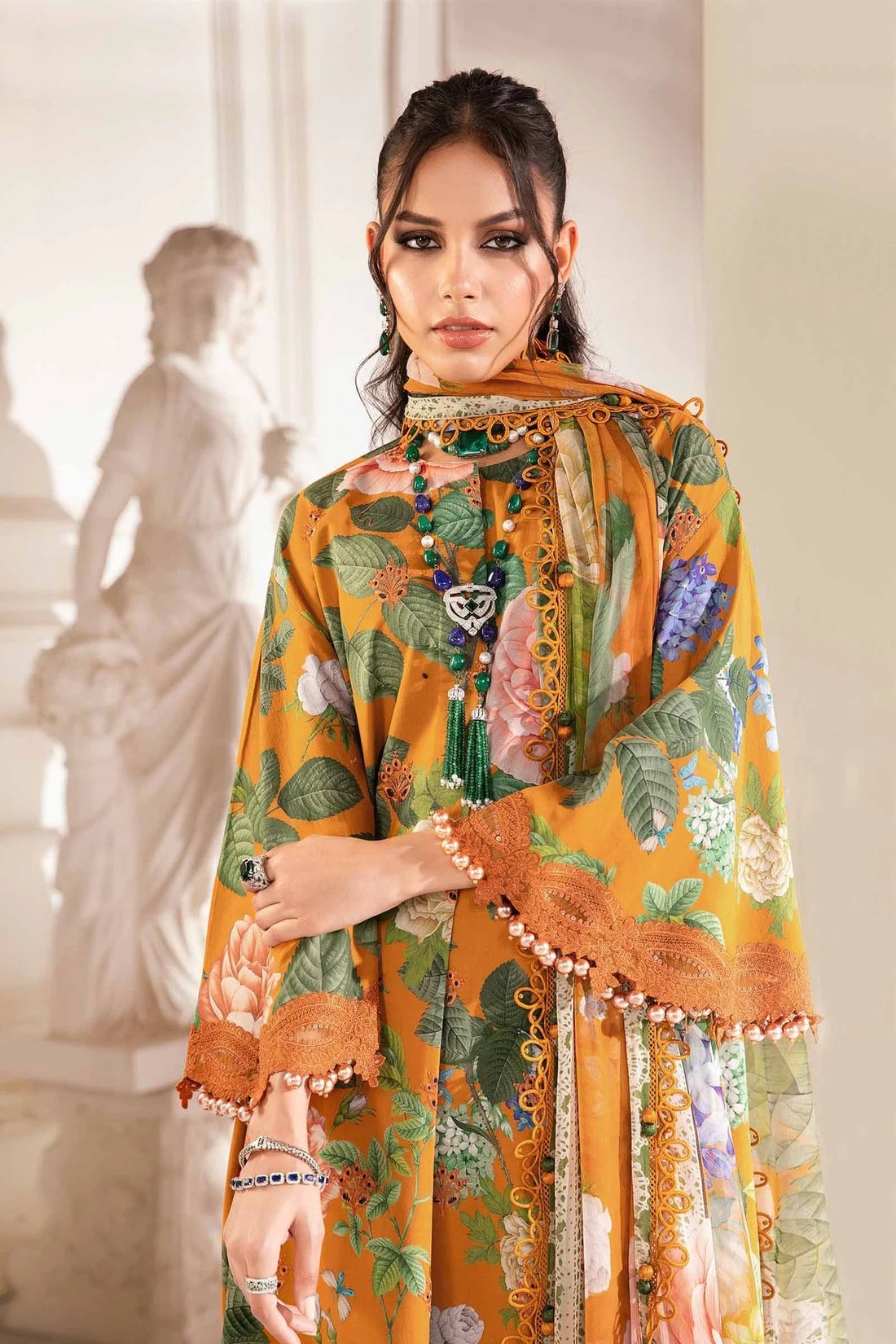 QN787-3 Piece Summer Unstitched Digital Printed Airjet Lawn Suit - Qirat Noman