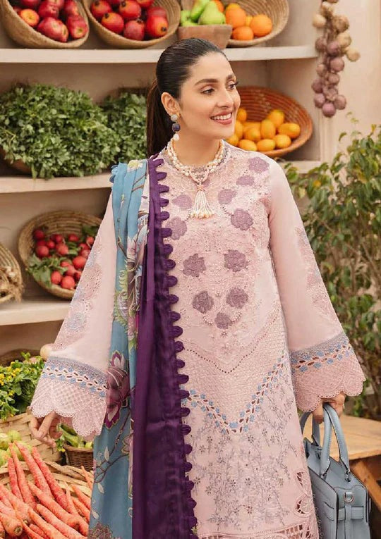 QN714-SUMMER MUSHQ 3PC EMBROIDERED LAWN SUIT WITH PRINTED SILK DUPATTA - Qirat Noman