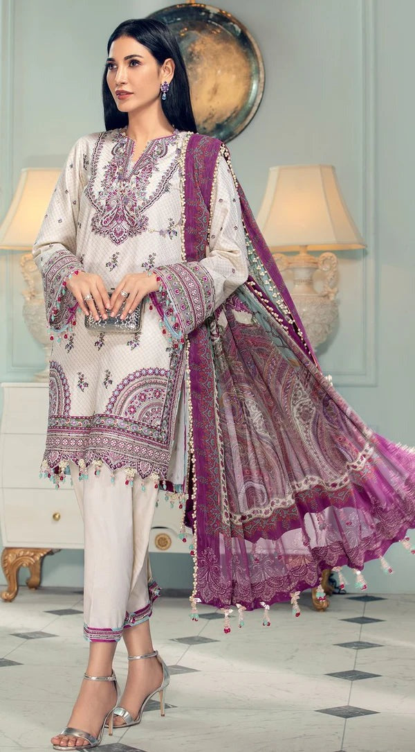 QN749-SUMMER 3PC Lawn Embroidered Shirt With Printed Organza Dupatta - Qirat Noman