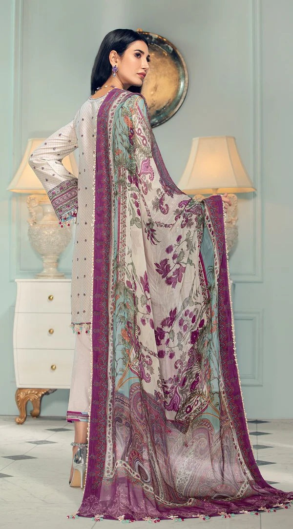 QN749-SUMMER 3PC Lawn Embroidered Shirt With Printed Organza Dupatta - Qirat Noman