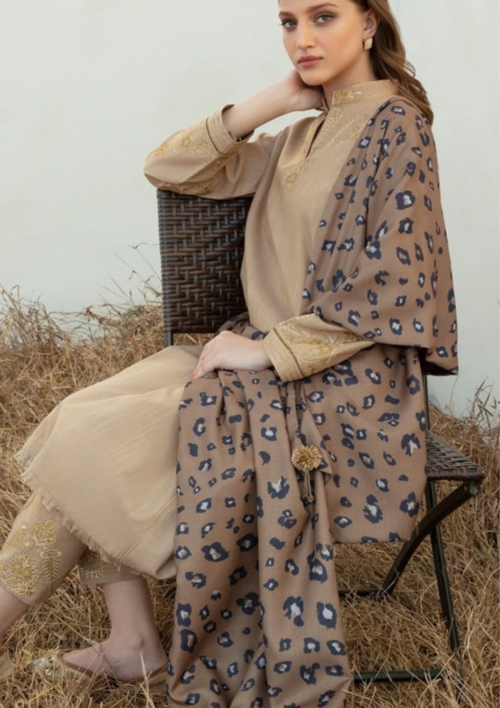 QN805 Winter 3PC Dhannak Embroidered suit with Printed Shawll - Qirat Noman