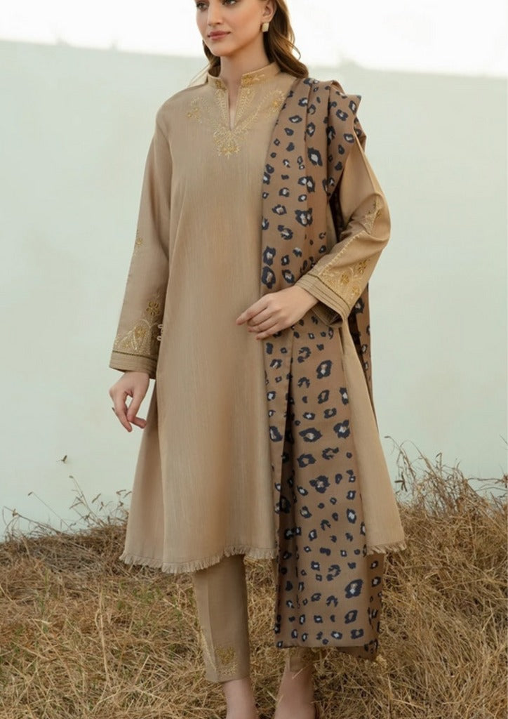 QN805 Winter 3PC Dhannak Embroidered suit with Printed Shawll - Qirat Noman