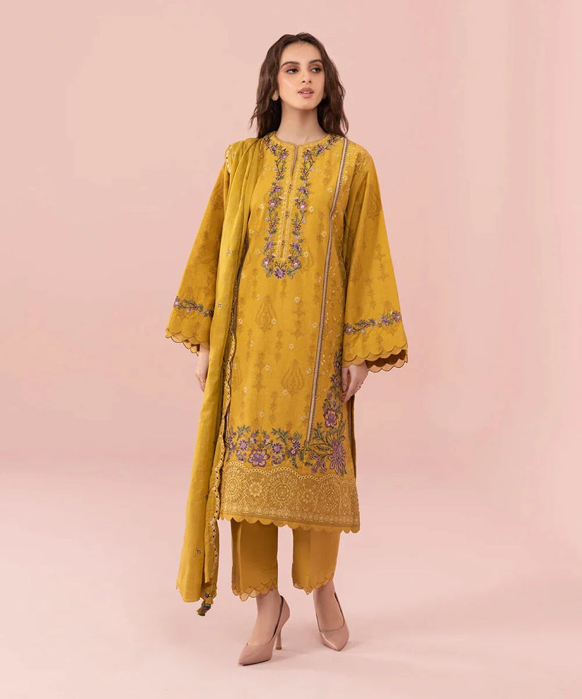 QN740-SUMMER 3PC Lawn Embroidered Shirt With Chiffon Embroidered Dupatta - Qirat Noman