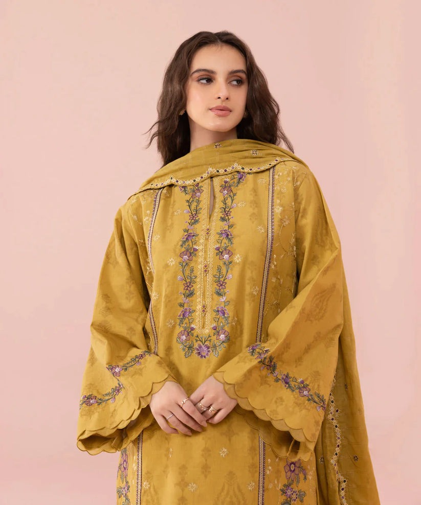 QN740-SUMMER 3PC Lawn Embroidered Shirt With Chiffon Embroidered Dupatta - Qirat Noman