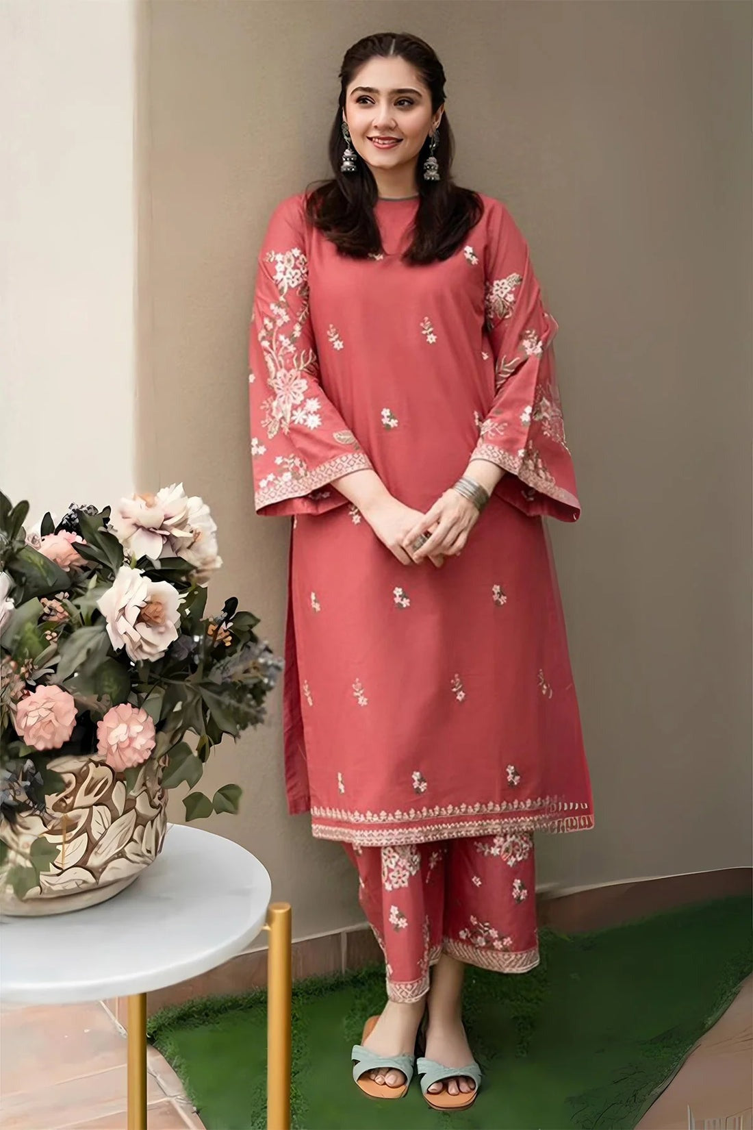 QN825 2PC Winter DHANAK EMBROIDERED SHIRT AND TROUSER - Qirat Noman