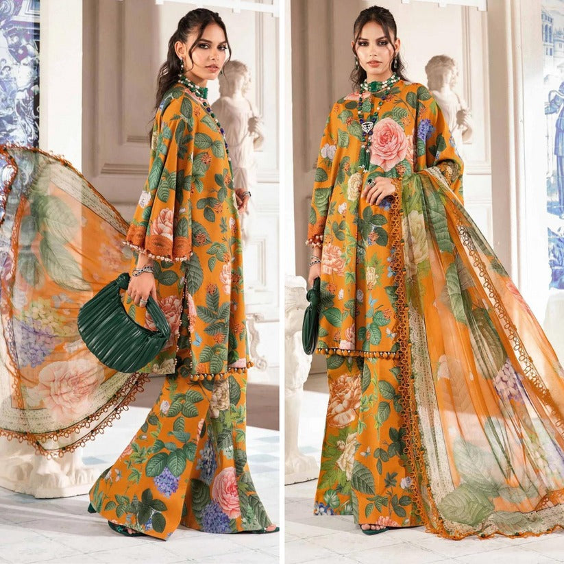 QN787-3 Piece Summer Unstitched Digital Printed Airjet Lawn Suit - Qirat Noman