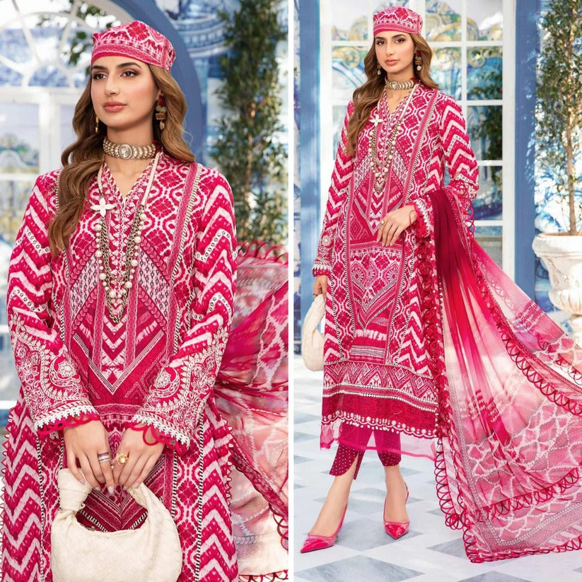 QN792-3 Piece Unstitched Digital Printed Airjet Summer  Lawn Suit - Qirat Noman