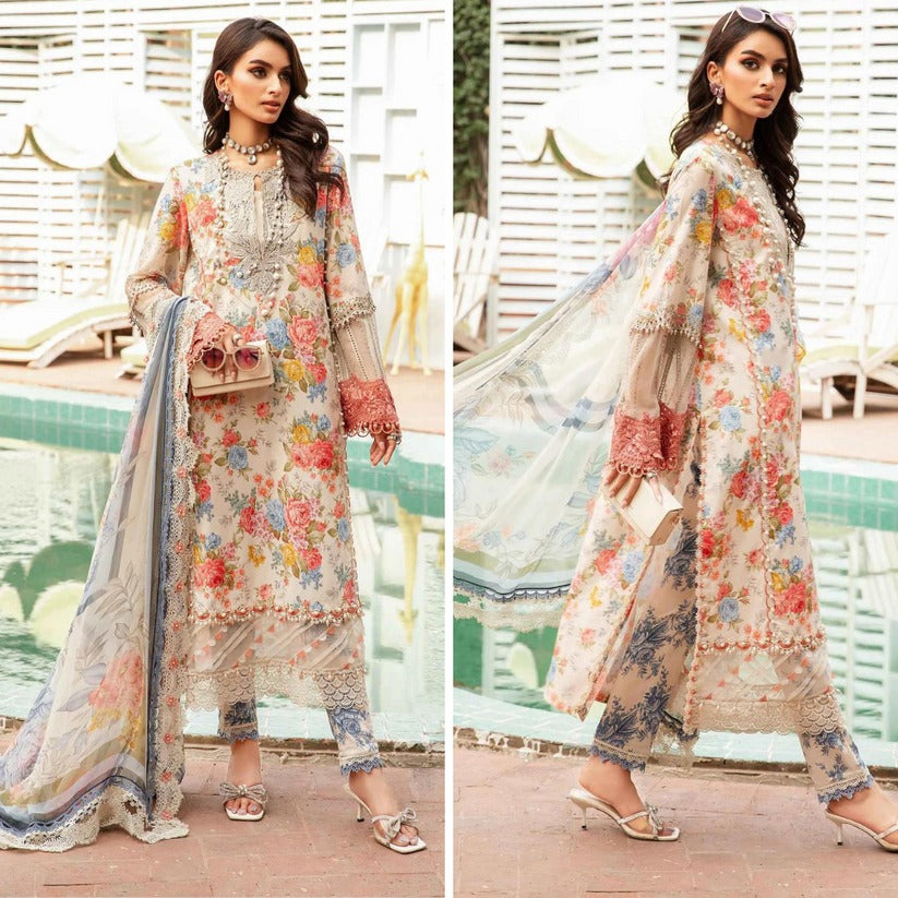 QN789-3 Piece Unstitched Digital Printed Airjet Summer  Lawn Suit - Qirat Noman