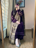 Unstitched Velvet Dress with Printed krandi Shawl QN1271