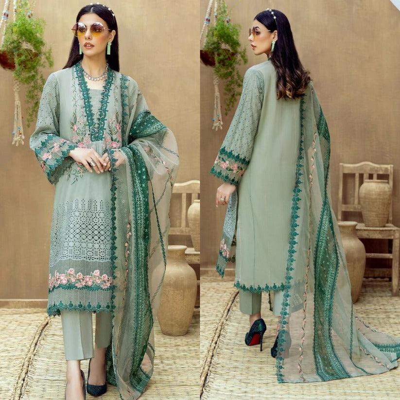 QN-260-ADAN LIBAS Summer Embroidered Unstitched 3 Piece Lawn Suit - Qirat Noman