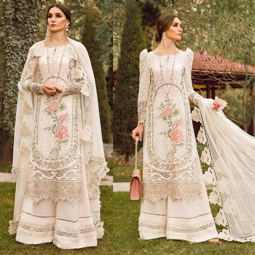 QN-202-3PC Summer Lawn Heavy Embroidered Sequence Work With Organza Embroidered Dupatta - Qirat Noman