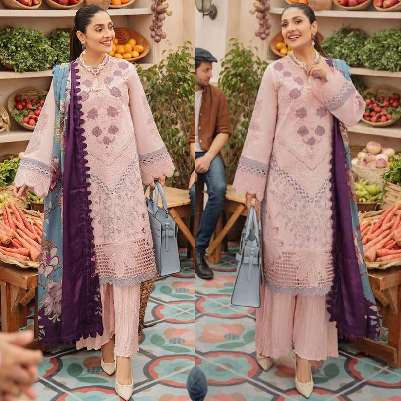 QN714-SUMMER MUSHQ 3PC EMBROIDERED LAWN SUIT WITH PRINTED SILK DUPATTA - Qirat Noman