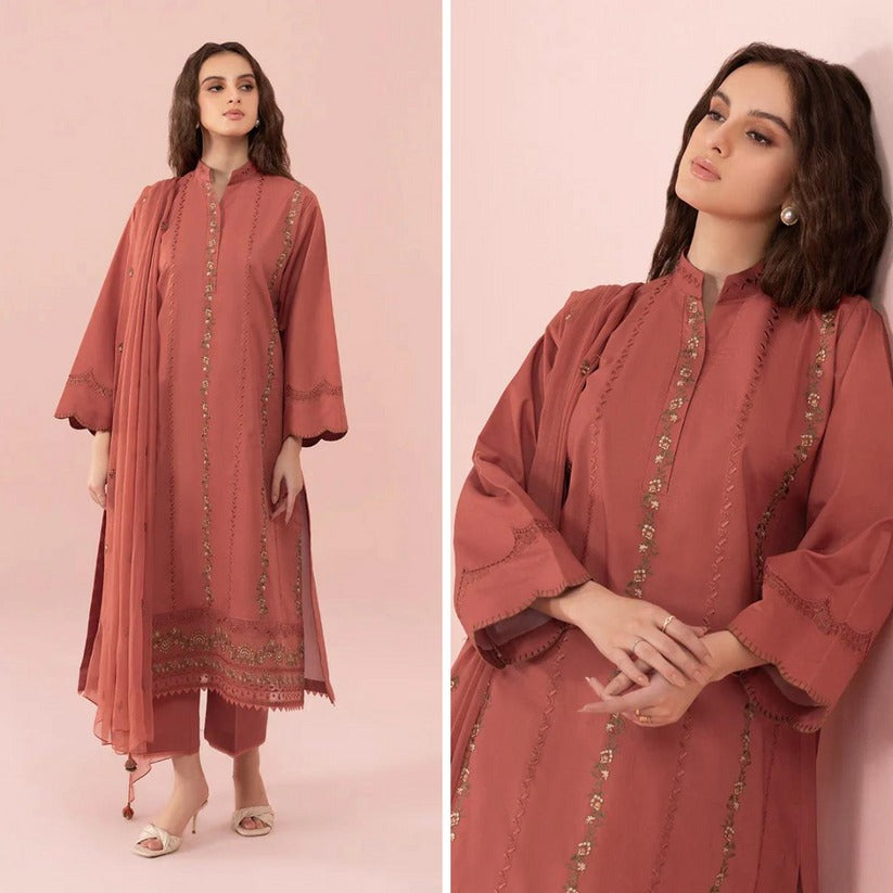 QN731-SUMMER 3PC Lawn Embroidered Shirt With Chiffon Embroidered Dupatta - Qirat Noman