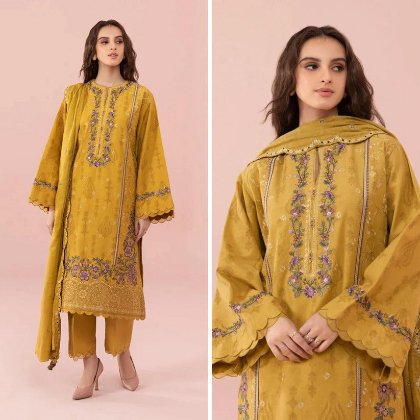 QN740-SUMMER 3PC Lawn Embroidered Shirt With Chiffon Embroidered Dupatta - Qirat Noman