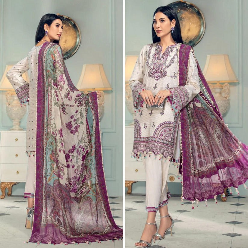 QN749-SUMMER 3PC Lawn Embroidered Shirt With Printed Organza Dupatta - Qirat Noman