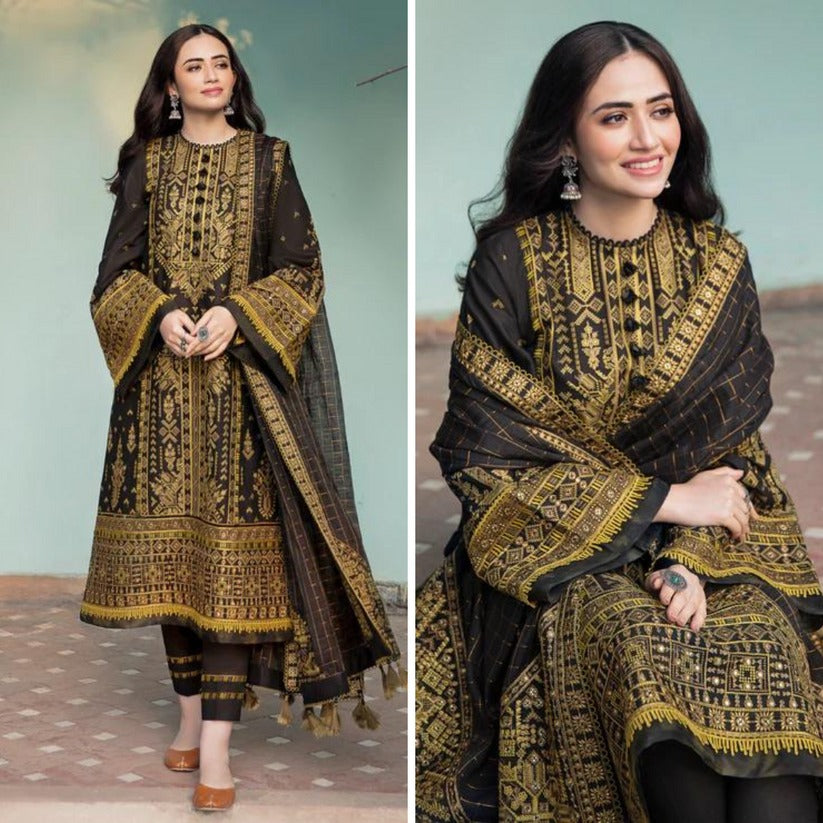 QN759- SUMMER Embroided 3pc Lawn dress with embroidered Dimond dupatta - Qirat Noman