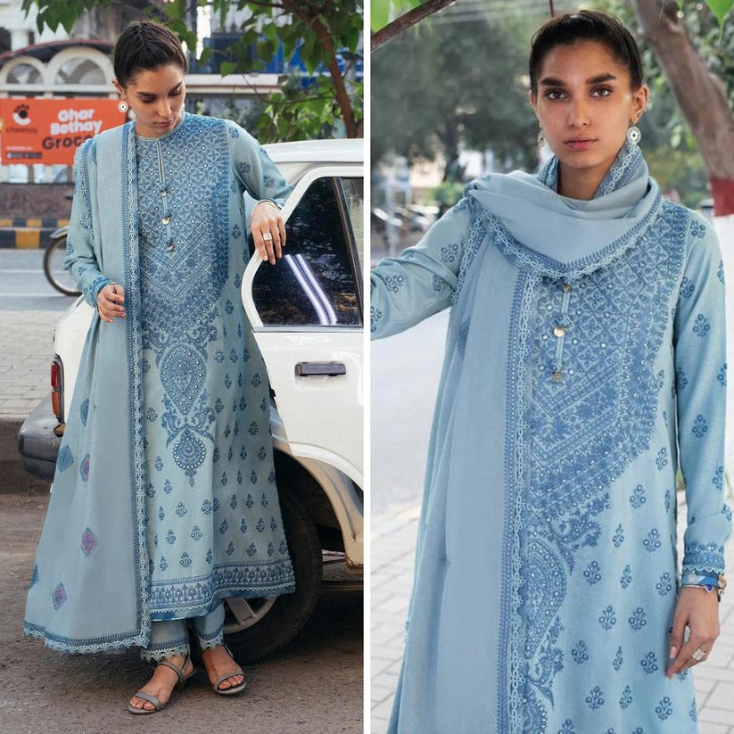 QN774-SUMMER 3PC Lawn Embroidered Shirt With Chiffon Embroidered Dupatta - Qirat Noman