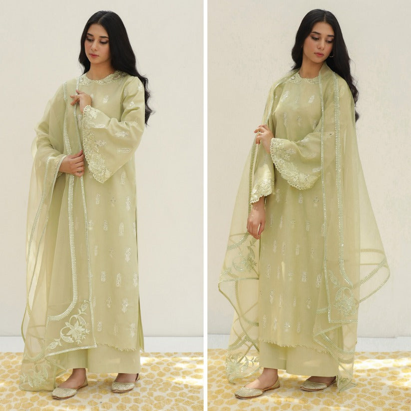 QN783-SUMMER 3PC Lawn Embroidered Shirt With Organza Embroidered Dupatta - Qirat Noman