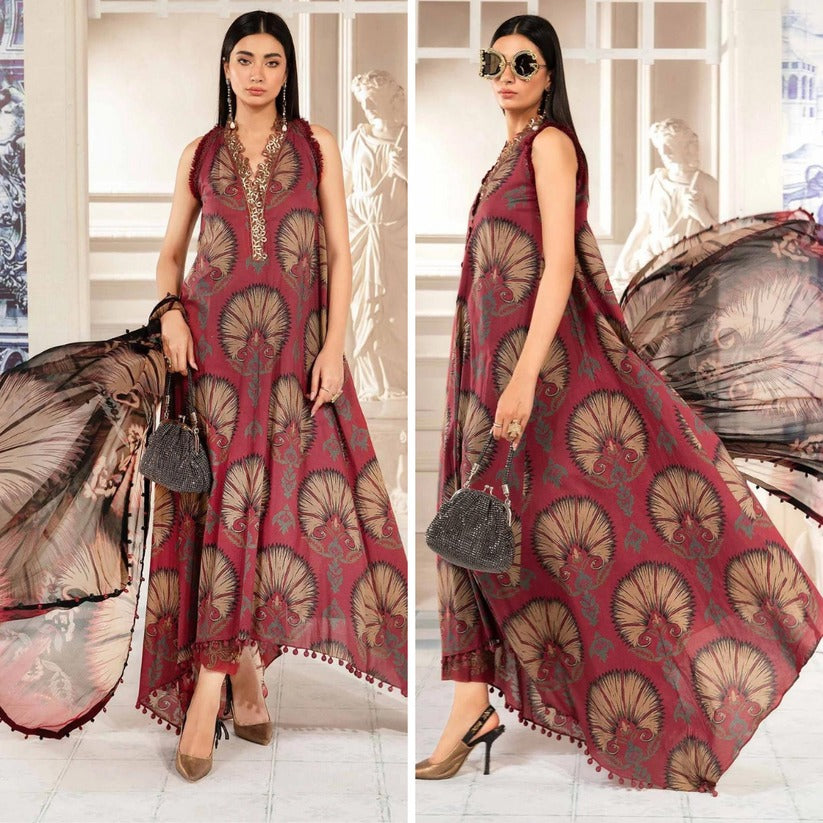 QN790-3 Piece Unstitched Summer Digital Printed Airjet Lawn Suit - Qirat Noman