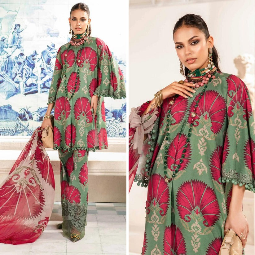 QN788-3 Piece Unstitched Digital Printed Airjet Summer  Lawn Suit - Qirat Noman