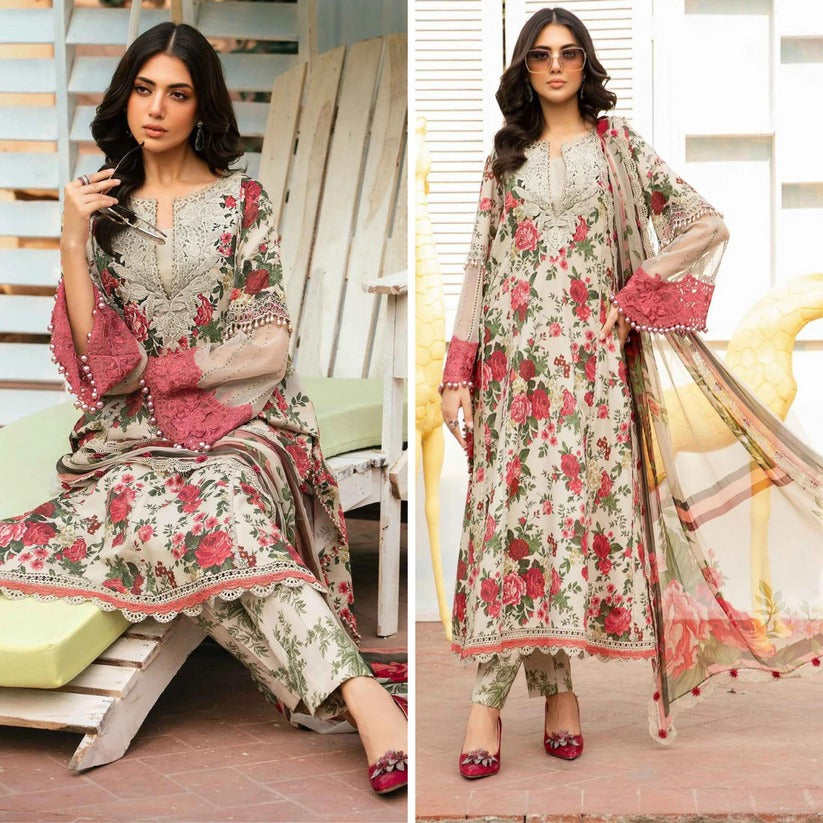 QN785-3 Piece Unstitched Digital Printed Summer Airjet Lawn Suit - Qirat Noman