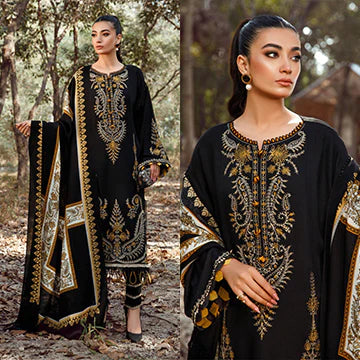 QN816 WINTER 3PC Dhannak Embroidered suit with Printed Shawll - Qirat Noman