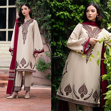 QN817 Winter 3PC Dhannak Embroidered suit with Printed Shawll - Qirat Noman