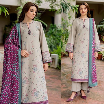 QN818 Winter 3PC Dhannak Embroidered suit with Printed Shawll - Qirat Noman