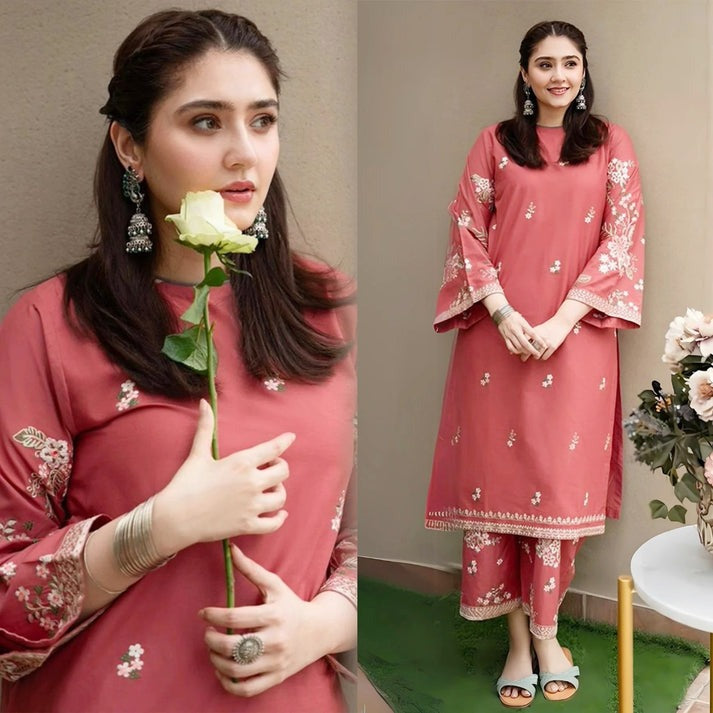 QN825 2PC Winter DHANAK EMBROIDERED SHIRT AND TROUSER - Qirat Noman