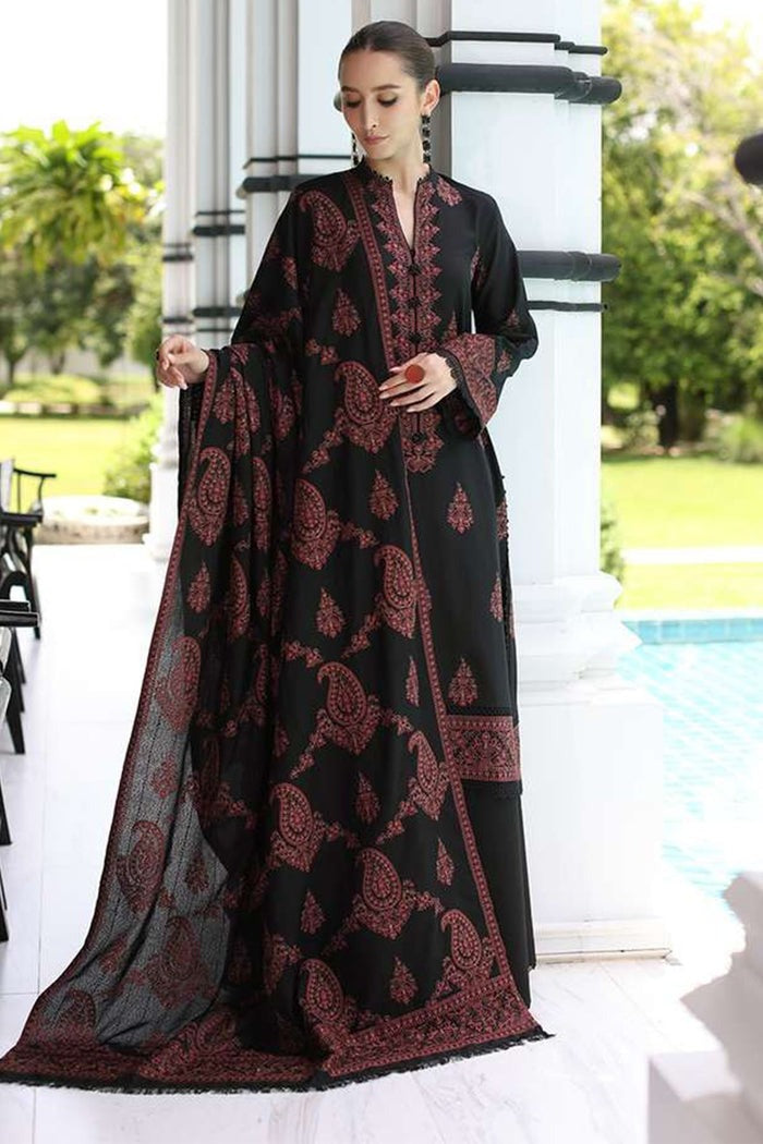 QN823 WINTER 3PC Dhannak Embroidered suit with Printed Shawll - Qirat Noman