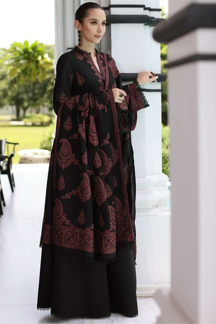 QN823 WINTER 3PC Dhannak Embroidered suit with Printed Shawll - Qirat Noman