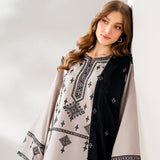 QN1237 Winter 3PC Unstitched  DHANAK EMBROIDERED SHIRT WITH DHANAK EMBROIDERED SHAWL AND TROUSER-BIC-