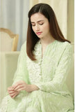 QN001 -Pista- 3PC Lawn Heavy Embroidered Shirt With Organza Embroidered Dupatta