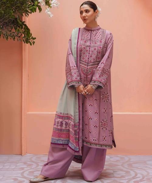 QN745-SUMMER 3PC Lawn Embroidered Shirt With Printed Silk Dupatta - Qirat Noman