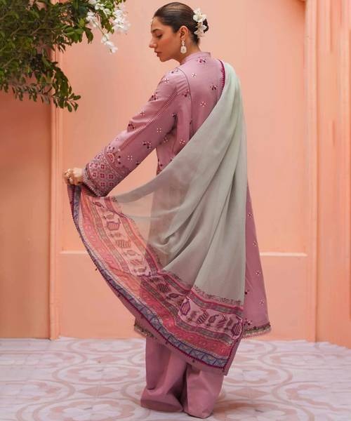 QN745-SUMMER 3PC Lawn Embroidered Shirt With Printed Silk Dupatta - Qirat Noman