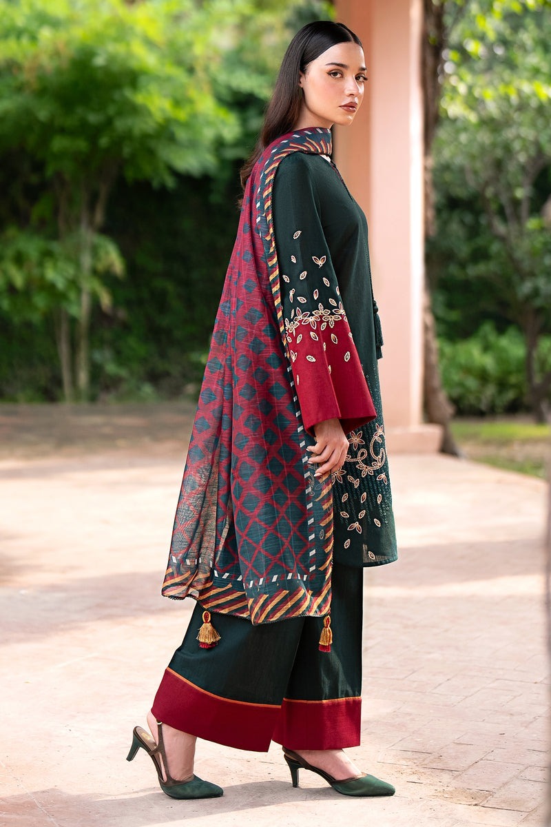 QN814 Winter 3PC Dhannak Embroidered suit with Printed Shawll - Qirat Noman