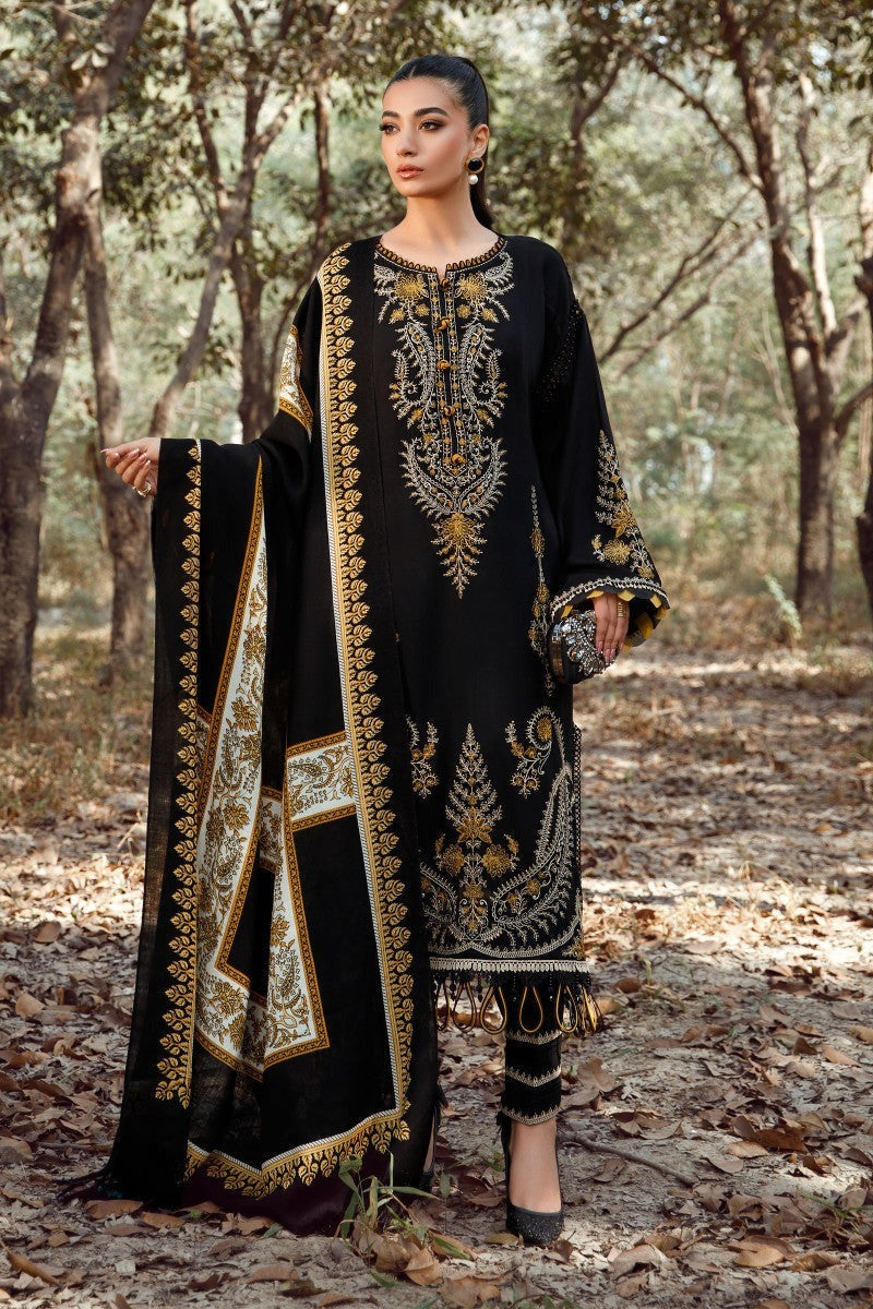 QN816 WINTER 3PC Dhannak Embroidered suit with Printed Shawll - Qirat Noman